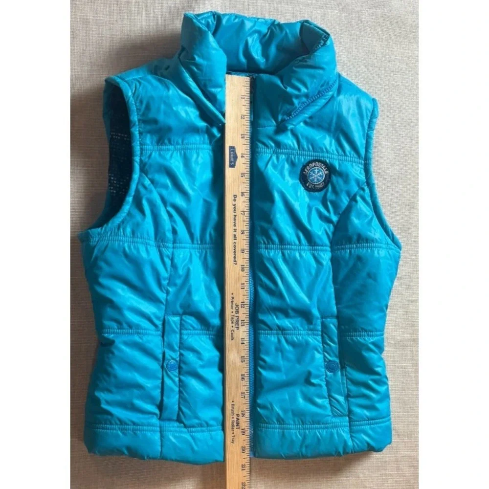 Aeropostale Puffer Vest Turquoise Women's Size L Sleeveless Quilted VTG‎ No Hood